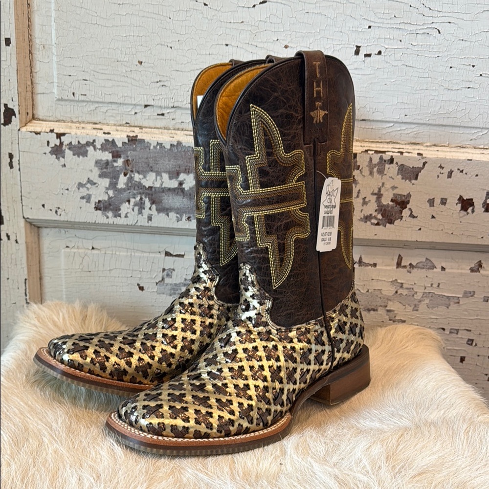 Tin Haul Brown and Yellow Ankle Boots with Geometric Pattern